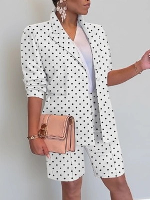 Polka Dots Notch Blazers Knee Shorts Sets