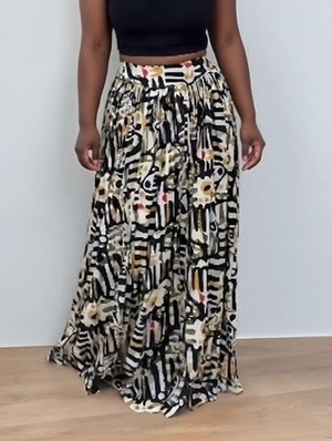 Pattern Print Wide Leg Loose Long Pants