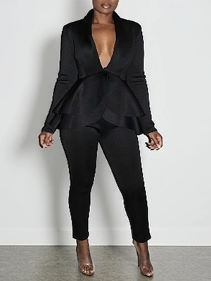 Ruffle Hem Long Sleeve Top And Pant Sets