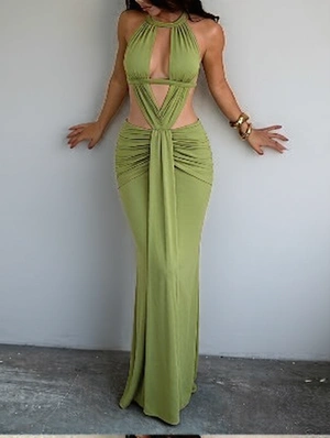 Hollow Out Ruched Sleeveless Maxi Dress