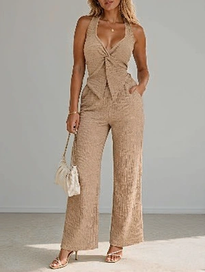 Twist Front Vest And Straight Pant Sets