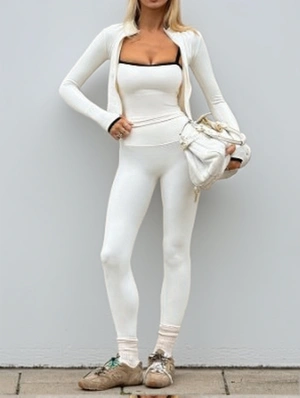 Sporty Tank Zipper Coats Pant 3 Piece Sets