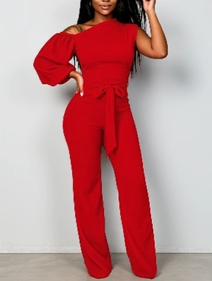 One Shoulder Lantern Sleeve Bandage Jumpsuits