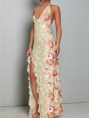 Halter Irregular Print Backless Dress