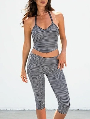 Striped Crop Top Capri Pants Set