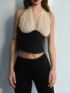 Patchwork Pure Color V Neck Design Tops