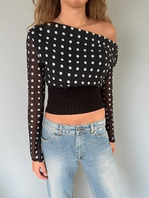 Polka Dots Chiffon Long Sleeve Tshirt
