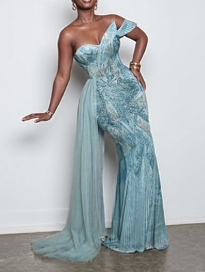 Sequin One-shoulder Ribbons Maxi Dress