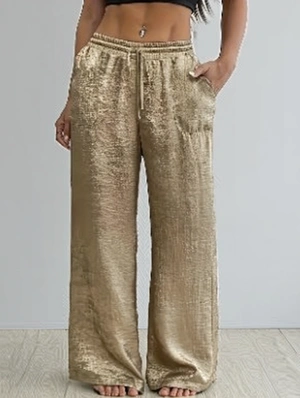 Metallize Solid Color Mid-rise Pants