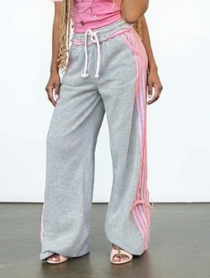 Contrast Striped Trim Lacework Pants