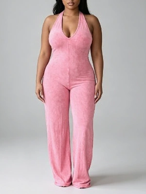 V Neck Halter Backless Lace-Up Jumpsuits