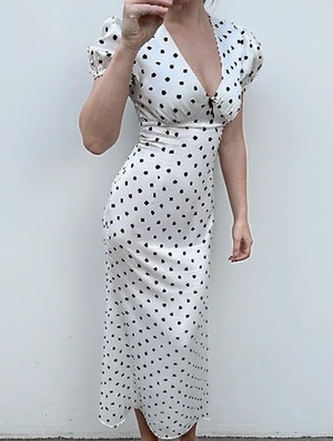Puff Sleeve Polka Dots Short Sleeve Dress
