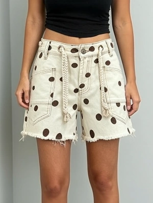 Drawstring Baggy Polka Dots Mid Rise Shorts