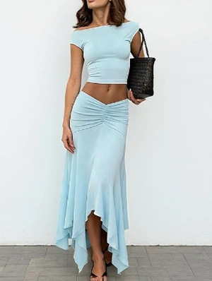 Sleeveless Cropped Top Ruched Skirt Set