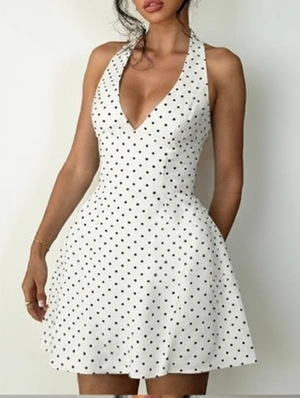 Polka Dots Halter V Neck Backless Mini Dress