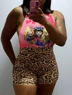 Cartoon Leopard Halter Backless Lace-Up Rompers