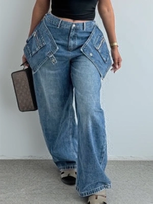 Irregular Denim Loose Cargo Pocket Jeans