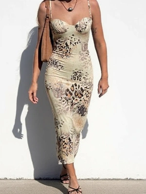 Leopard Sleeveless Fitted Midi Dress