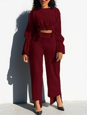 Long Sleeve Crop Top And Straight Pant Sets