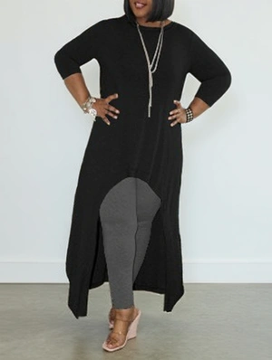 Pullover Solid Long Sleeve Midi Dress 