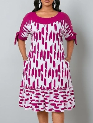 Contrast Color Loose Short Sleeve Midi Dress