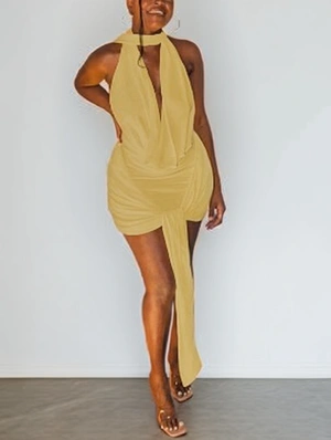 Halter Neck Ruched Tie-wrap Dress
