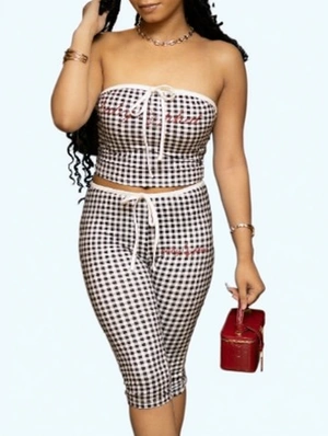 Cartoon Plaid Tube Capri Pants Sets