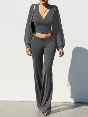 Backless Lantern Sleeve 2 Piece Pants Set
