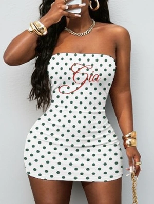 Contrast Polka Dots Strapless Mini Dress