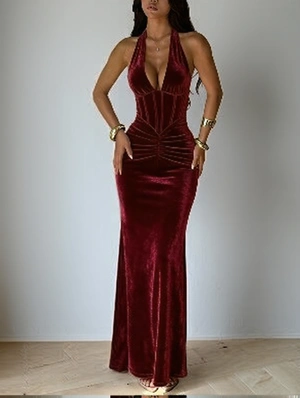 Halter Pleated Sleeveless Maxi Dress