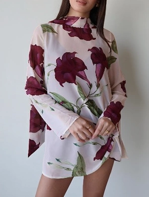 Floral Chiffon Long Sleeve Mini Dress