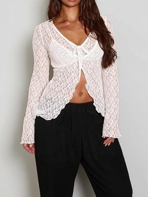 Lace Detail Tie-wrap V Neck T-shirts