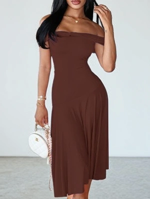 Pure Color Boat Neck Backless Sheath Dress