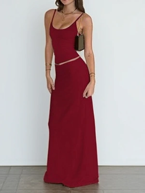 Spaghetti Straps Backless Crop Top Skirt Set