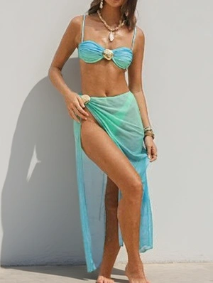 Gradient Split Hem Skirt Bikinis 3 Piece Sets