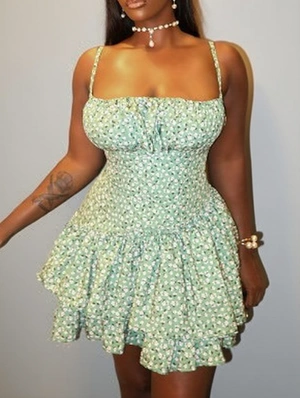 Disty Floral Printed Sleeveless A-line Mini Dress
