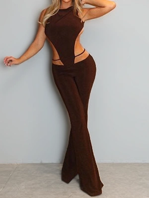 Solid Color Backless Highneck Jumpsuits