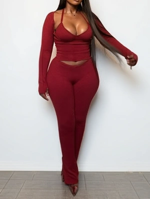Halter Lace-Up Cropped Pant 3 Piece Sets