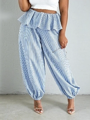 Vertical Lacework Ankle-tied Loose Pants