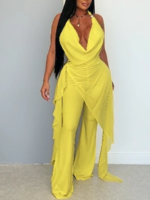 Halter Backless Lace-Up Ribbons Pant Sets