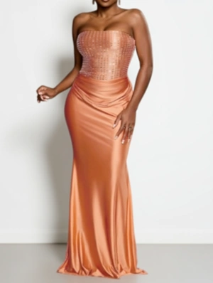Rhinestones Fitted Strapless Maxi Dress