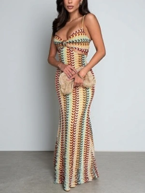Contrast Striped Woven Sleeveless Maxi Dress