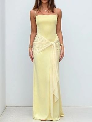 Spaghetti Strap Ribbon Floor‑Length Gown