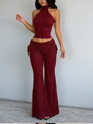 Halter Crop Top And Flared Pants Set