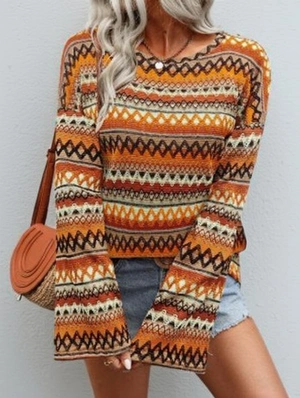 Loose Striped Long Sleeve Knitted Tshirts