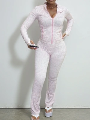 Zebra Lined Zipper Coats Fitted Pant Sets