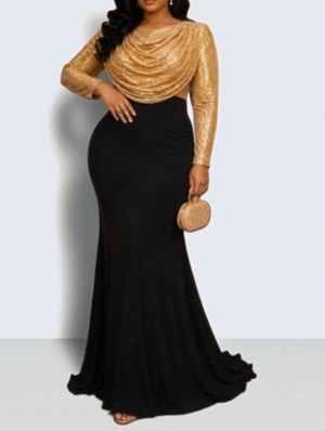 Luxury Sequin Ruched Long Sleeve Maxi Dress