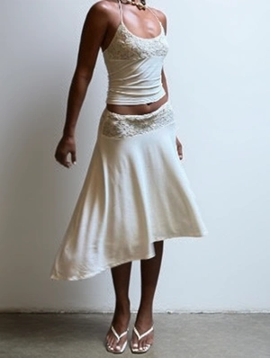Spaghetti Straps Lace Detail Skirt Sets