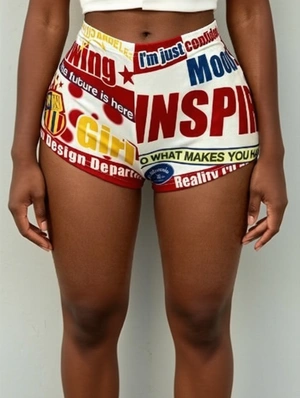 Colorblock Letter Print Bodycon Shorts