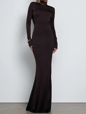 Patch Mock Neck Long Sleeve Dress